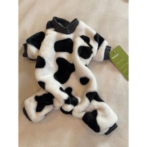 Fitwarm Dog Pajamas Cow Print Plush Fleece Pet Jumpsuit Black White Small